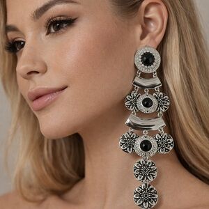 Long Silver Boho Earrings